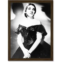 Artery8 Maria Callas Opera Singer Portrait Black White Artwork Framed Wall Art Print A4 in Brown