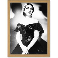 Artery8 Maria Callas Opera Singer Portrait Black White Artwork Framed Wall Art Print A4 in Light Oak