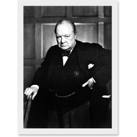 Artery8 Vintage Photo Portrait Winston Churchill Britain Prime Minister UK Artwork Framed Wall Art Print A4 in White