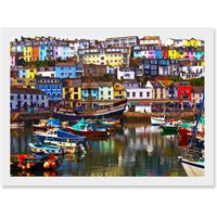Artery8 Photo Cityscape Brixham Devon England Harbour Boats UK Artwork Framed Wall Art Print A4 in White
