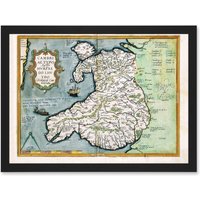 Artery8 Map Humphrey Llwyds Map Wales 1572 Britain UK Artwork Framed Wall Art Print A4 in Black