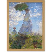 Artery8 Claude Monet Woman With Parasol Madame Monet & Son Painting Artwork Framed Wall Art Print A4 in Light Oak