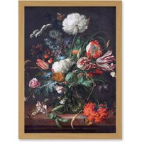 Artery8 Jan Davidsz De Heem Vase Of Flowers Floral Artwork Framed Wall Art Print A4 in Light Oak