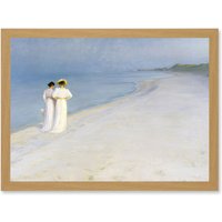Artery8 PS Kroyer Summer Evening Walking Skagens Beach Painting Artwork Framed Wall Art Print A4 in Light Oak