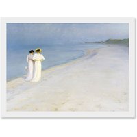 Artery8 PS Kroyer Summer Evening Walking Skagens Beach Painting Artwork Framed Wall Art Print A4 in White