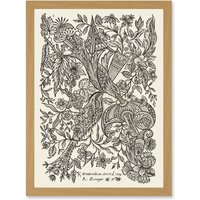 Artery8 Alexander Senegat Design For Textiles Etching Artwork Framed Wall Art Print A4 in Light Oak
