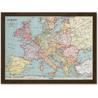 Artery8 Whitney-Graham 1930 Europe Political Map Artwork Framed Wall Art Print A4 in Brown