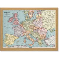 Artery8 Whitney-Graham 1930 Europe Political Map Artwork Framed Wall Art Print A4 in Light Oak