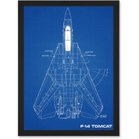 Artery8 Grumman F-14 Tomcat US Airforce Fighter Plane Aircraft Blueprint Plan Artwork Framed Wall Art Print A4 in Black
