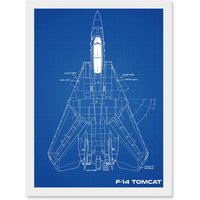 Artery8 Grumman F-14 Tomcat US Airforce Fighter Plane Aircraft Blueprint Plan Artwork Framed Wall Art Print A4 in White