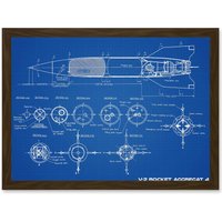 Artery8 Military V-2 Rocket Aggregat 4 Ballistic Missile Blueprint Plan Artwork Framed Wall Art Print A4 in Brown