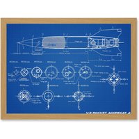 Artery8 Military V-2 Rocket Aggregat 4 Ballistic Missile Blueprint Plan Artwork Framed Wall Art Print A4 in Light Oak