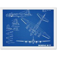 Artery8 US Airforce Boeing B-17 Flying Fortress Plane Blueprint Plan Artwork Framed Wall Art Print A4 in White