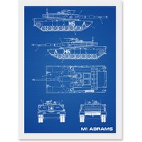 Artery8 M1 Abrams American Main Battle Tank Blueprint Plan Artwork Framed Wall Art Print A4 in White