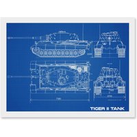 Artery8 Military Tiger II Panzer Kampfwagen Heavy Tank Blueprint Plan Artwork Framed Wall Art Print A4 in White
