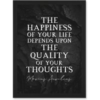 Artery8 Slate Quote Marcus Aurelius Happiness Quality Thoughts Inspiring Artwork Framed Wall Art Print A4 in Black