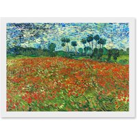 Artery8 Vincent Van Gogh Poppy Field Painting Artwork Framed Wall Art Print A4 in White