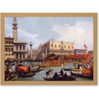 Artery8 Canaletto Bucentaurs Return Venice Italy Painting Artwork Framed Wall Art Print A4 in Light Oak