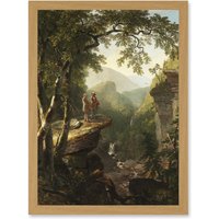 Artery8 Durand Kindred Spirits Painting Cliffs Landscape Artwork Framed Wall Art Print A4 in Light Oak