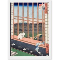 Artery8 Hiroshige Asakusa Fields 100 Views Edo Cat Vintage Japan Painting Artwork Framed Wall Art Print A4 in White