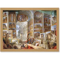 Artery8 Panini Ancient Rome Monuments Allegory Painting Artwork Framed Wall Art Print A4 in Light Oak