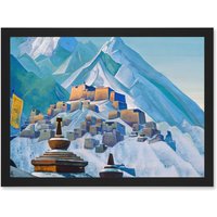 Artery8 Roerich Tibet Himalayas Symbolist Mountain Landscape Painting Artwork Framed Wall Art Print A4 in Black