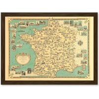 Artery8 Chase 1935 Pictorial Map France Historic Monuments Buildings Artwork Framed Wall Art Print A4 in Brown