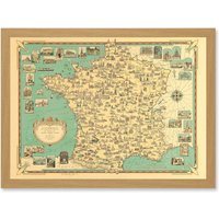 Artery8 Chase 1935 Pictorial Map France Historic Monuments Buildings Artwork Framed Wall Art Print A4 in Light Oak