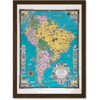 Artery8 Chase 1942 Pictorial Map South America Historic Monuments Buildings Artwork Framed Wall Art Print A4 in Brown