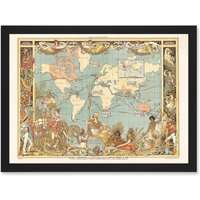 Artery8 Crane 1886 Pictorial Map British Empire World Colonial Brittania Artwork Framed Wall Art Print A4 in Black