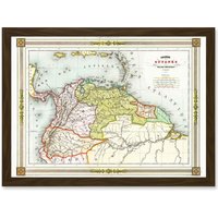 Artery8 Duvotenay 1846 Map Colombia Guyana Americas Artwork Framed Wall Art Print A4 in Brown