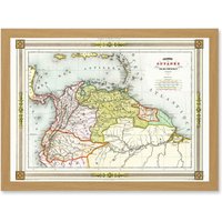 Artery8 Duvotenay 1846 Map Colombia Guyana Americas Artwork Framed Wall Art Print A4 in Light Oak