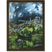 Artery8 El Greco View Of Toledo Spain Expressive Painting Artwork Framed Wall Art Print A4 in Brown