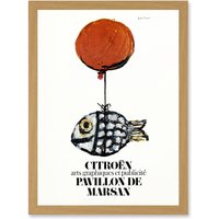 Artery8 Francois Automobile Exhibition Marsan Pavilion Fish Balloon Advert Artwork Framed Wall Art Print A4 in Light Oak