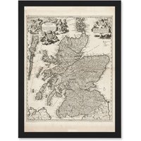 Artery8 Visscher 1689 Antique Pictorial Map Kingdom Scotland UK Artwork Framed Wall Art Print A4 in Black