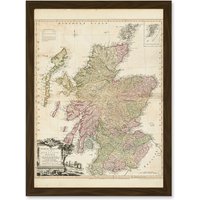 Artery8 Kitchin 1778 Map Scotland Counties North Britain Artwork Framed Wall Art Print A4 in Brown