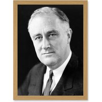Artery8 Portrait President FDR Franklin Roosevelt USA Photo Artwork Framed Wall Art Print A4 in Light Oak