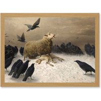 Artery8 Schenck Anguish Sheep Ewe Crows Lamb Carrion Painting Artwork Framed Wall Art Print A4 in Light Oak