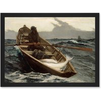 Artery8 Winslow Homer Fog Warning Painting Fisherman Storm Artwork Framed Wall Art Print A4 in Black