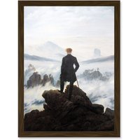 Artery8 Friedrich Wanderer Above Sea Fog Painting Artwork Framed Wall Art Print A4 in Brown