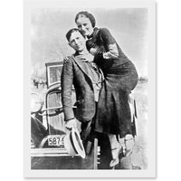 Artery8 Clyde Barrow Gang Bonnie Parker Outlaw Criminal Photo Artwork Framed Wall Art Print A4 in White