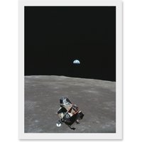 Artery8 Space NASA Earth Moon Lunar Landing Module Earth USA Photo Artwork Framed Wall Art Print A4 in White