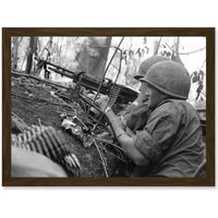 Artery8 War Vietnam USA GI Soldiers M60 Machine Gun 1966 Photo Artwork Framed Wall Art Print A4 in Brown