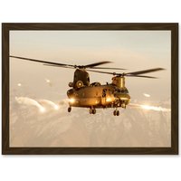 Artery8 Goddard Military UK RAF Chinook Helicopter Photo Artwork Framed Wall Art Print A4 in Brown