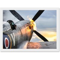 Artery8 Taylor Military UK RAF Spitfire TE311 Fighter Plane Photo Artwork Framed Wall Art Print A4 in White