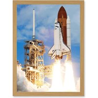 Artery8 Space Nasa Shuttle Discovery Rocket Launch USA Photo Artwork Framed Wall Art Print A4 in Light Oak