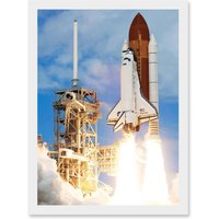 Artery8 Space Nasa Shuttle Discovery Rocket Launch USA Photo Artwork Framed Wall Art Print A4 in White