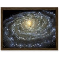 Artery8 Space Map Milky Way Galaxy Spiral Stars Solar System Earth Diagram Artwork Framed Wall Art Print A4 in Brown