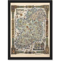 Artery8 Story Map of Ireland Colortext 1936 Historic Pictorial Artwork Framed Wall Art Print A4 in Black