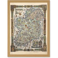 Artery8 Story Map of Ireland Colortext 1936 Historic Pictorial Artwork Framed Wall Art Print A4 in Light Oak
